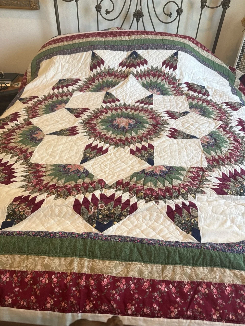 Vtg FLAWS As Is Peking Handicraft Full/Queen Broken Star Patchwork Quilt Farmhou